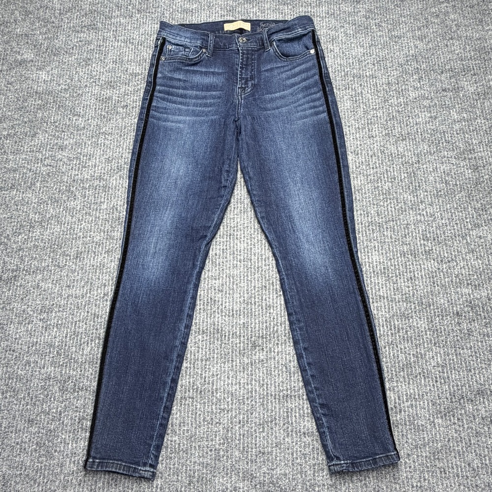 7 For All Mankind Ankle Skinny Jeans Womens 28 Blue Wash Mid Rise Side Stripe